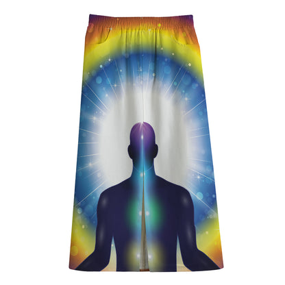Light Of Seven Chakras Print Cotton Front Slit Maxi Skirt