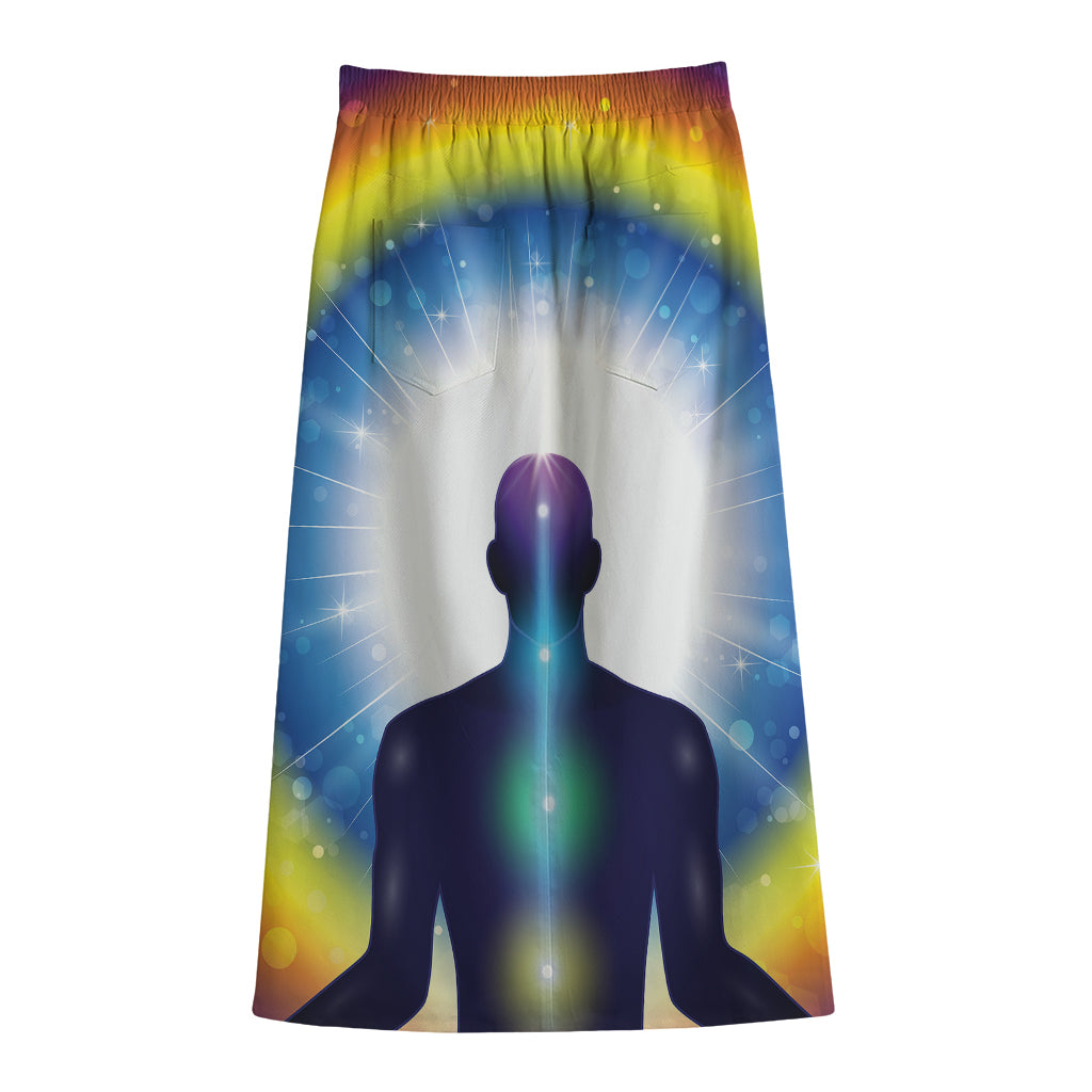 Light Of Seven Chakras Print Cotton Front Slit Maxi Skirt