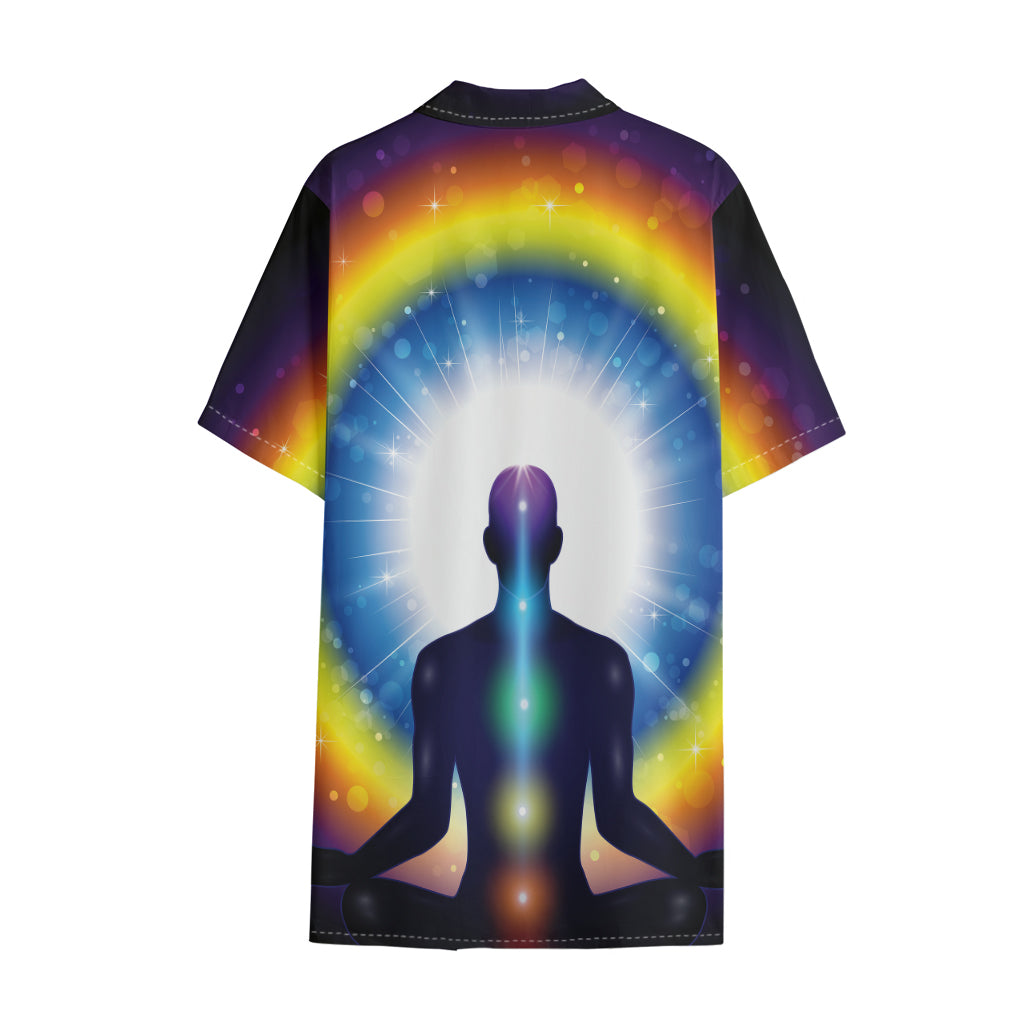 Light Of Seven Chakras Print Cotton Hawaiian Shirt