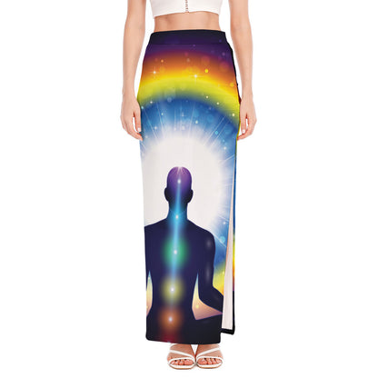 Light Of Seven Chakras Print High Slit Maxi Skirt