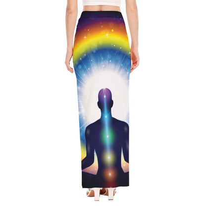 Light Of Seven Chakras Print High Slit Maxi Skirt