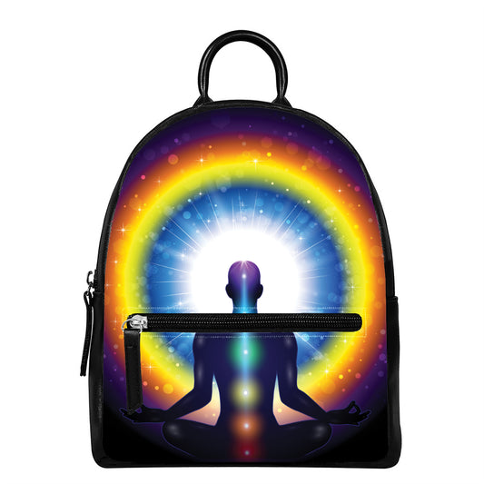 Light Of Seven Chakras Print Leather Backpack