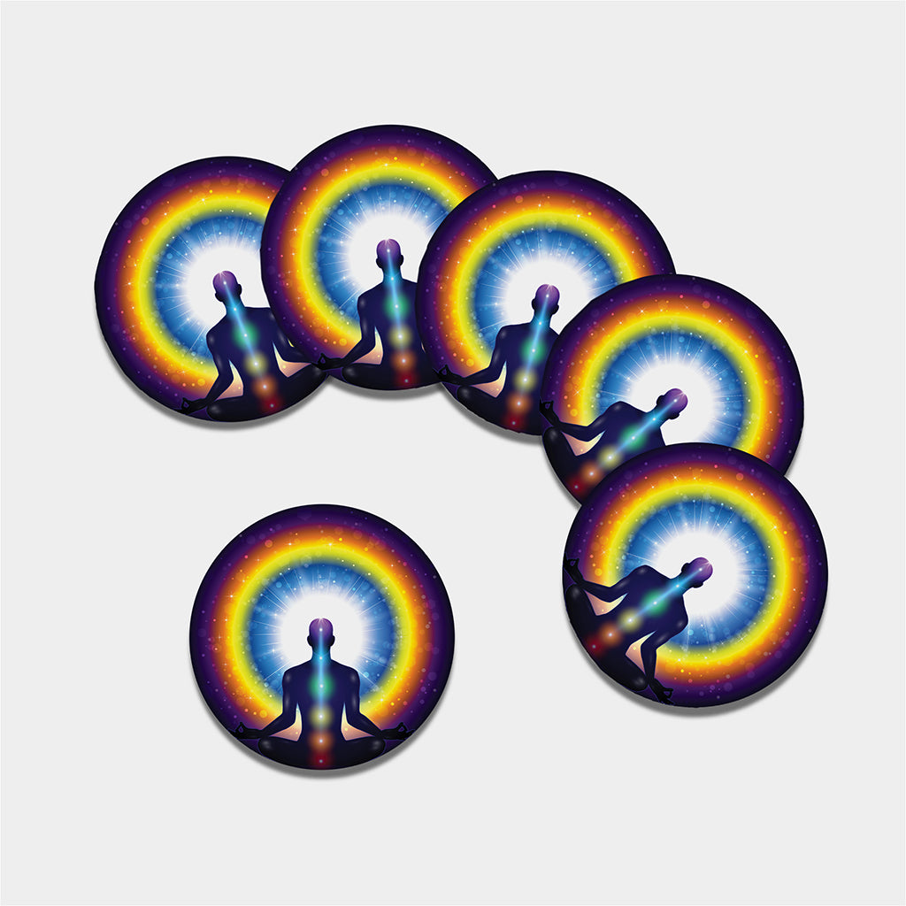 Light Of Seven Chakras Print Leather Coaster Set