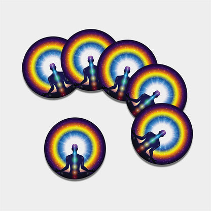 Light Of Seven Chakras Print Leather Coaster Set