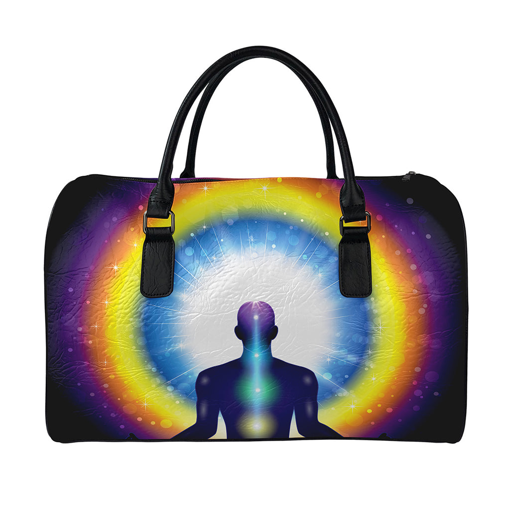 Light Of Seven Chakras Print Leather Duffle Bag