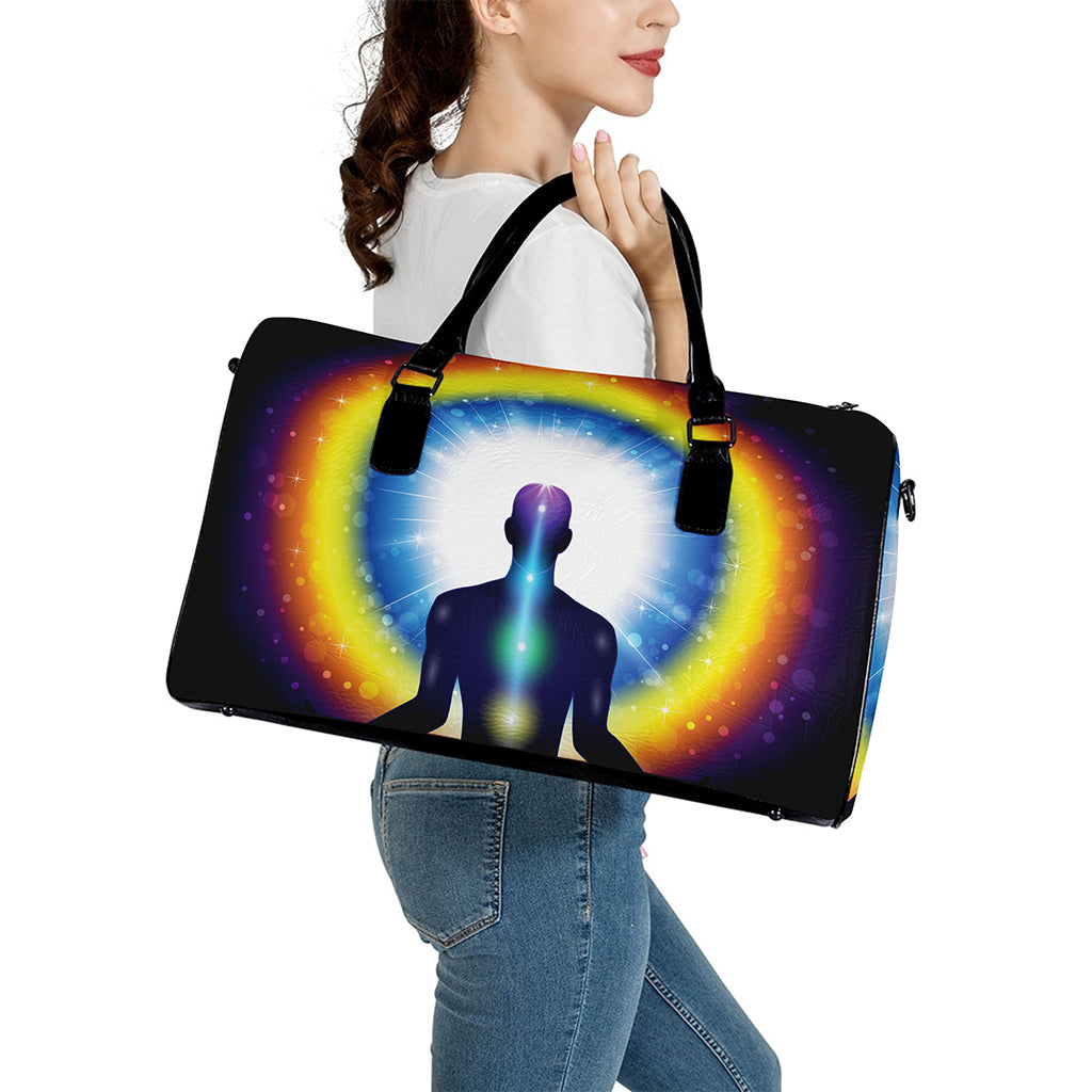 Light Of Seven Chakras Print Leather Duffle Bag