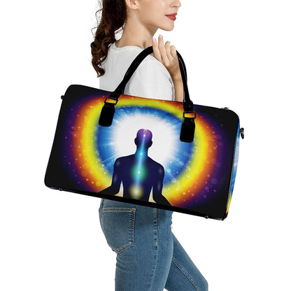 Light Of Seven Chakras Print Leather Duffle Bag