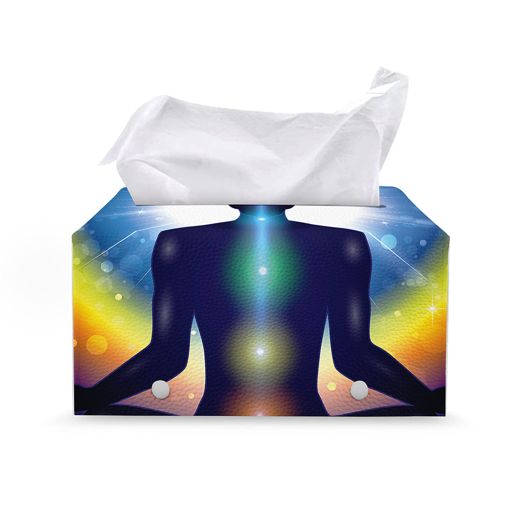 Light Of Seven Chakras Print Leather Tissue Box Cover