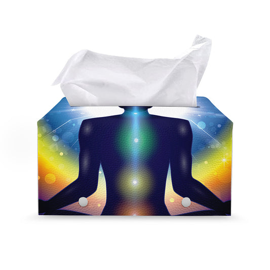 Light Of Seven Chakras Print Leather Tissue Box Cover