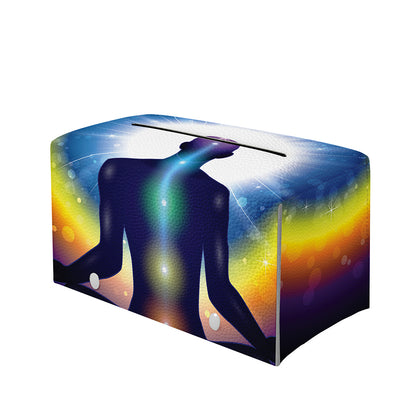 Light Of Seven Chakras Print Leather Tissue Box Cover