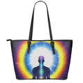 Light Of Seven Chakras Print Leather Tote Bag With Zipper