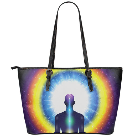 Light Of Seven Chakras Print Leather Tote Bag