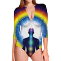 Light Of Seven Chakras Print Long Sleeve Swimsuit