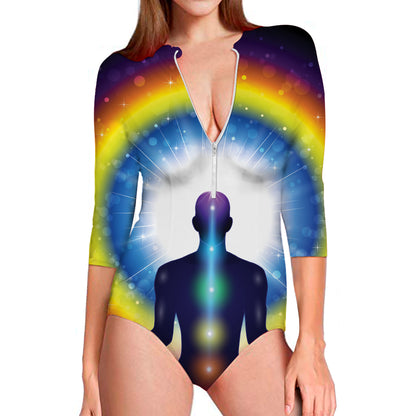 Light Of Seven Chakras Print Long Sleeve Swimsuit