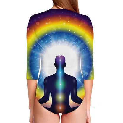 Light Of Seven Chakras Print Long Sleeve Swimsuit