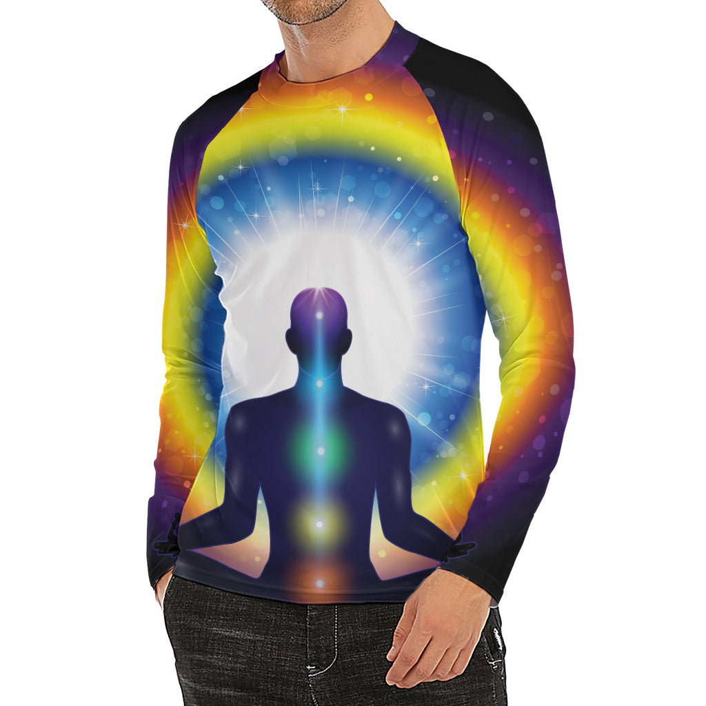 Light Of Seven Chakras Print Men's Long Sleeve Rash Guard