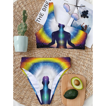 Light Of Seven Chakras Print One Shoulder Bikini Top