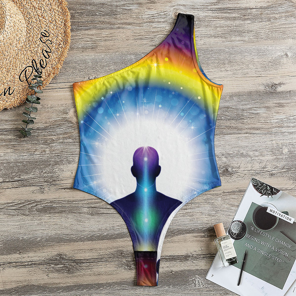Light Of Seven Chakras Print One Shoulder Bodysuit