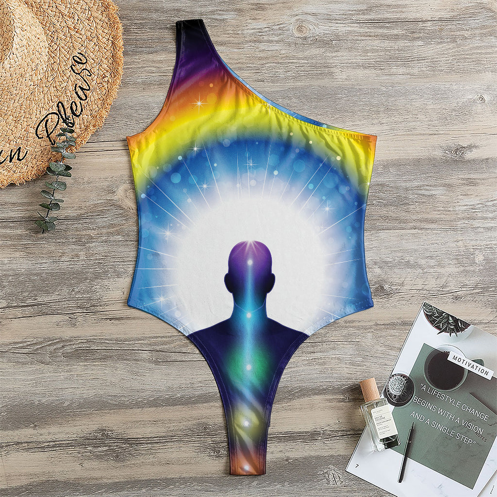 Light Of Seven Chakras Print One Shoulder Bodysuit
