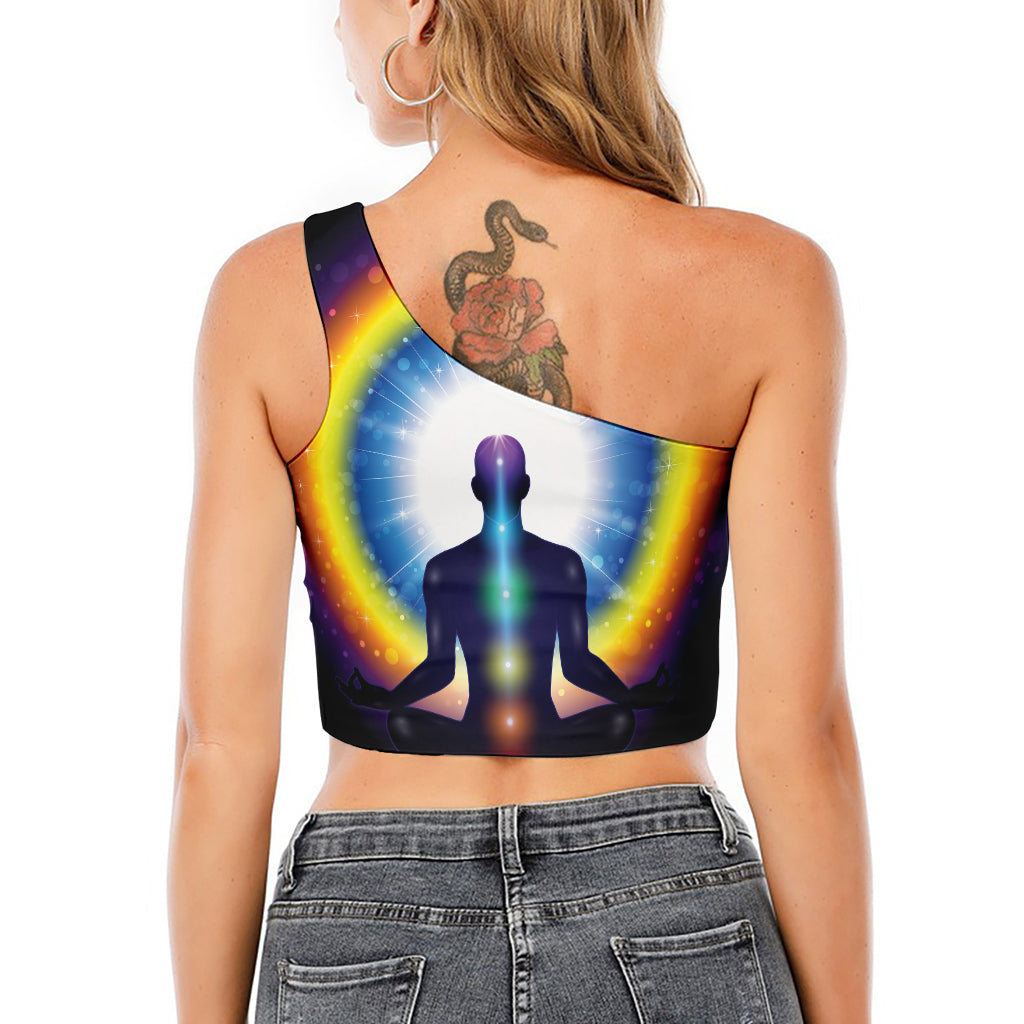 Light Of Seven Chakras Print One Shoulder Crop Top