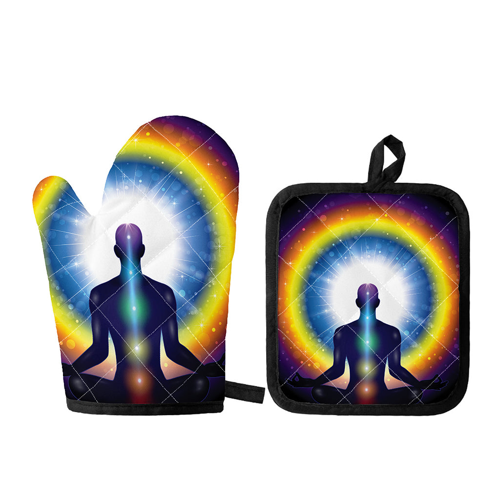 Light Of Seven Chakras Print Oven Mitt And Pot Holder Set