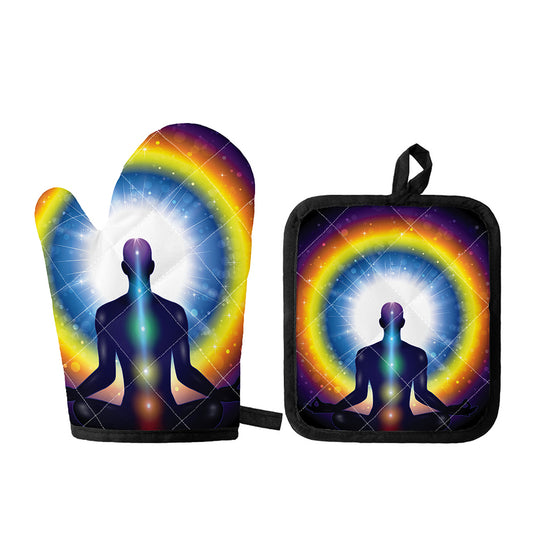Light Of Seven Chakras Print Oven Mitt And Pot Holder Set