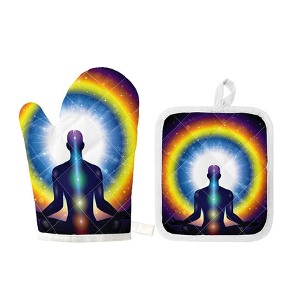Light Of Seven Chakras Print Oven Mitt And Pot Holder Set