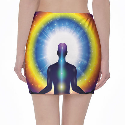 Light Of Seven Chakras Print Pencil Mini Skirt