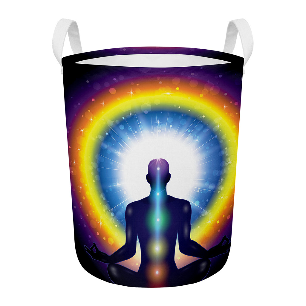 Light Of Seven Chakras Print Round Laundry Basket