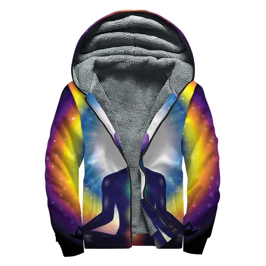 Light Of Seven Chakras Print Sherpa Lined Zip Up Hoodie