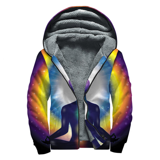 Light Of Seven Chakras Print Sherpa Lined Zip Up Hoodie
