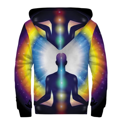 Light Of Seven Chakras Print Sherpa Lined Zip Up Hoodie
