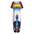 Light Of Seven Chakras Print Short Sleeve Long Nightdress
