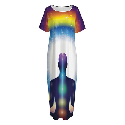 Light Of Seven Chakras Print Short Sleeve Long Nightdress