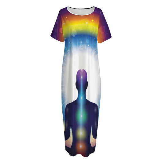 Light Of Seven Chakras Print Short Sleeve Long Nightdress