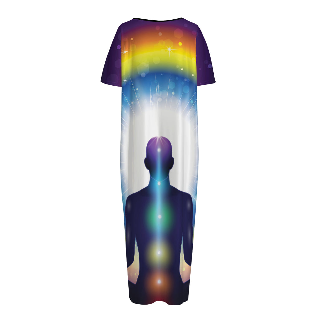 Light Of Seven Chakras Print Short Sleeve Long Nightdress