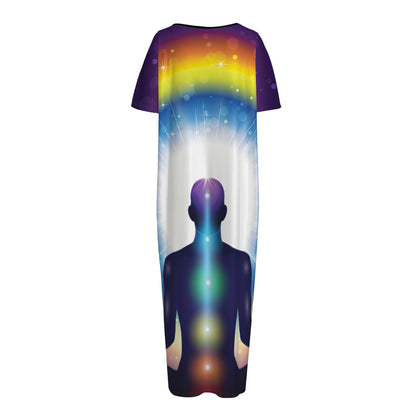 Light Of Seven Chakras Print Short Sleeve Long Nightdress