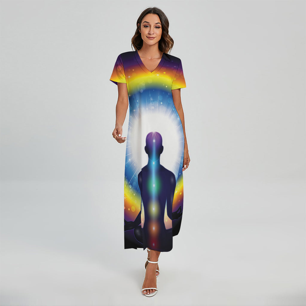 Light Of Seven Chakras Print Short Sleeve Maxi Dress