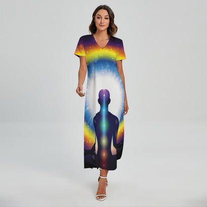Light Of Seven Chakras Print Short Sleeve Maxi Dress