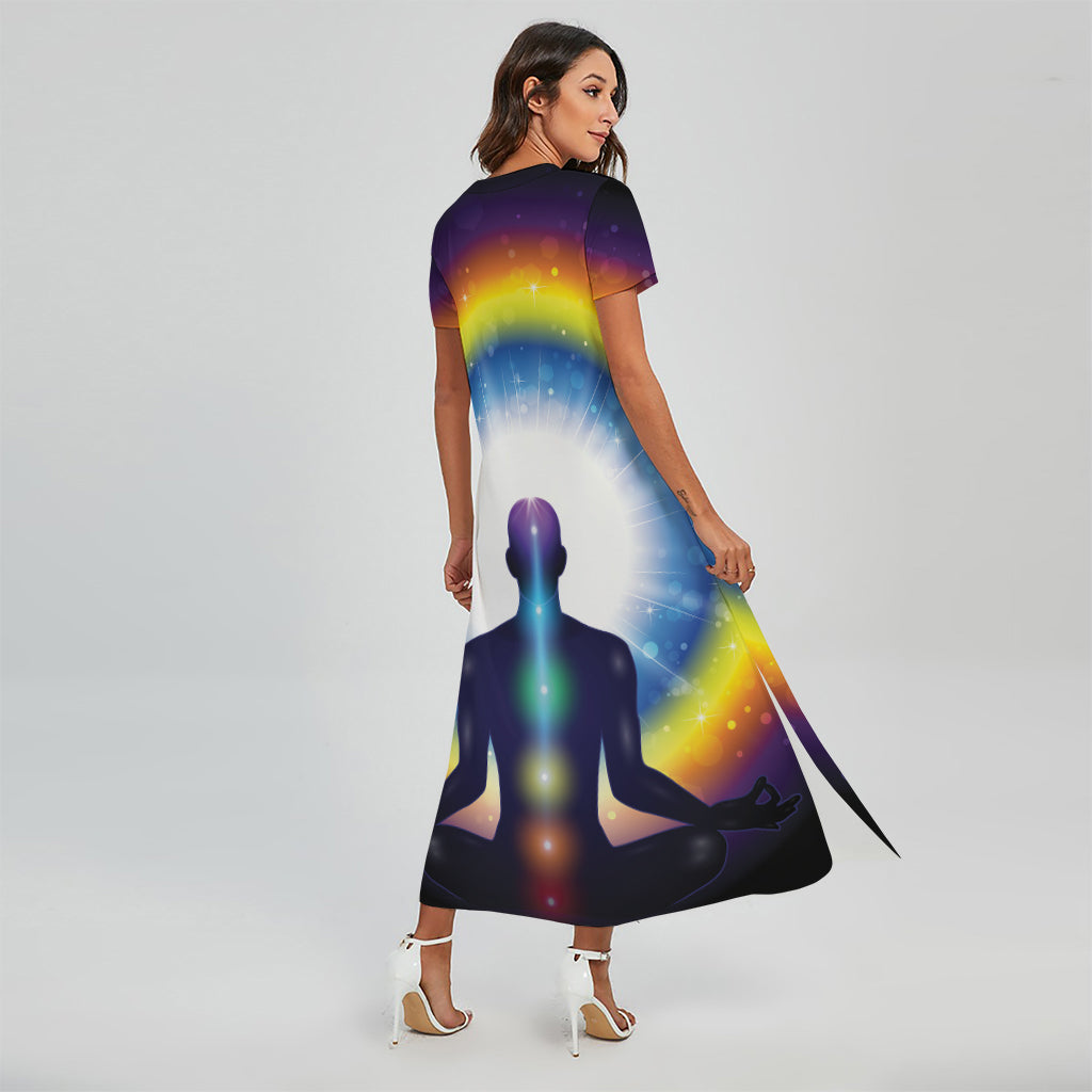 Light Of Seven Chakras Print Short Sleeve Maxi Dress