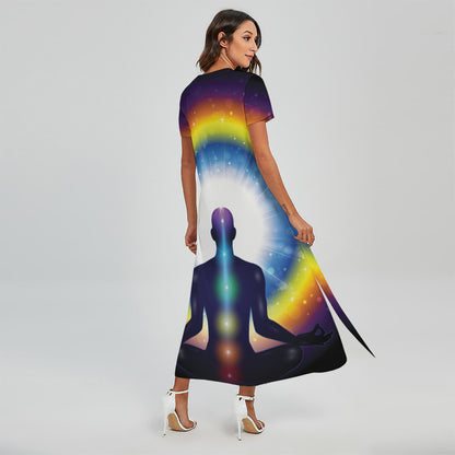 Light Of Seven Chakras Print Short Sleeve Maxi Dress