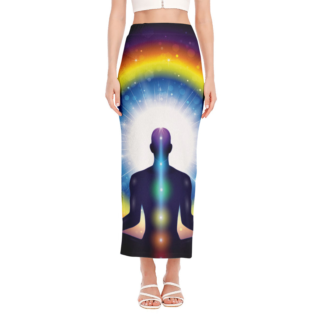 Light Of Seven Chakras Print Side Slit Maxi Skirt