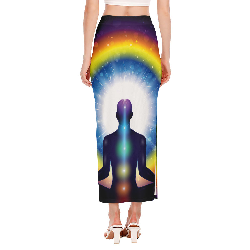 Light Of Seven Chakras Print Side Slit Maxi Skirt