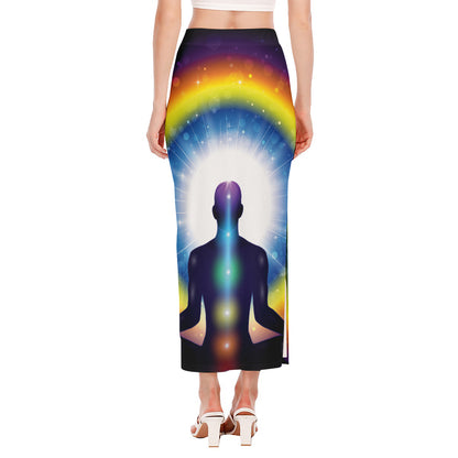 Light Of Seven Chakras Print Side Slit Maxi Skirt