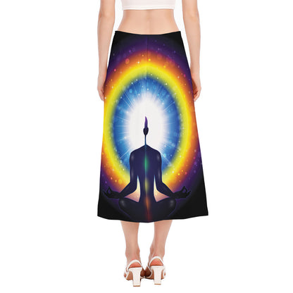 Light Of Seven Chakras Print Side Slit Midi Skirt