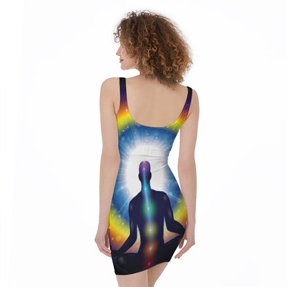 Light Of Seven Chakras Print Sleeveless Bodycon Dress