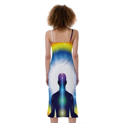Light Of Seven Chakras Print Slim Fit Midi Cami Dress