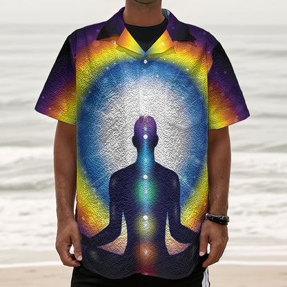 Light Of Seven Chakras Print Textured Short Sleeve Shirt