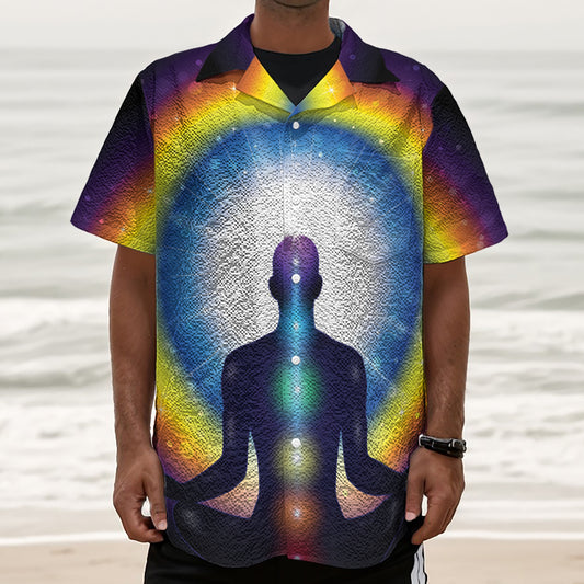 Light Of Seven Chakras Print Textured Short Sleeve Shirt