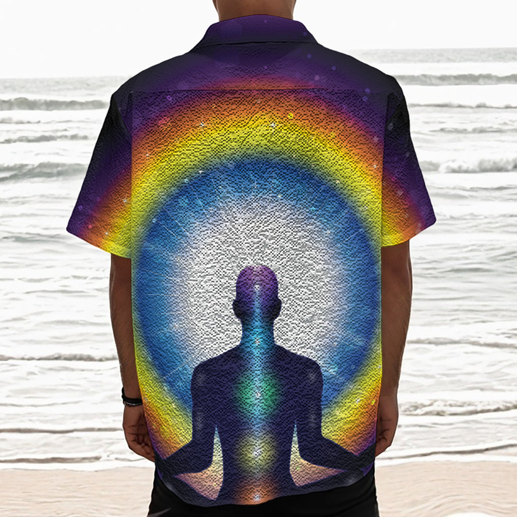 Light Of Seven Chakras Print Textured Short Sleeve Shirt
